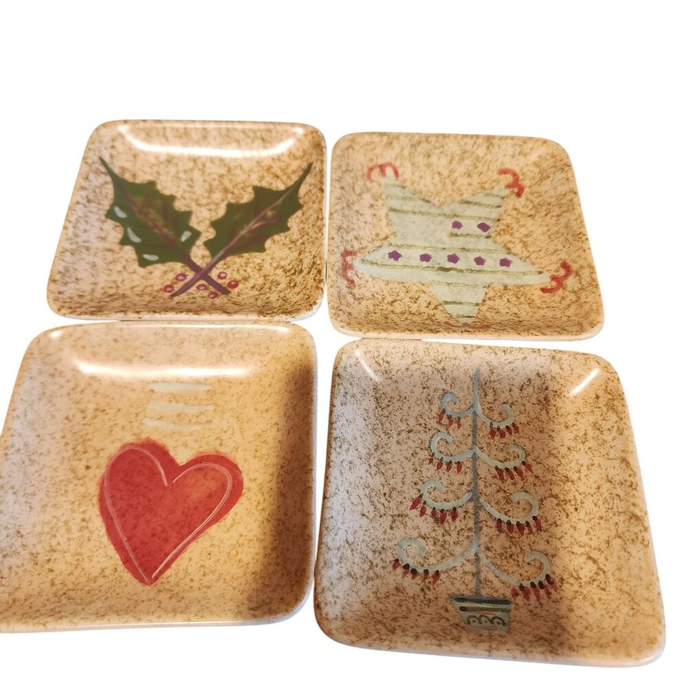 Pfaltzgraff Holiday Spice Square Tapas Plates Snack 4-1/8" set of 4